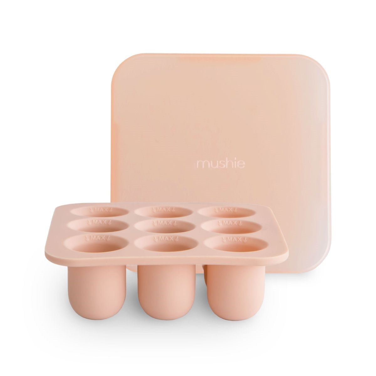 Het Mushie diepvriesbakje klein in blush is ideaal voor het invriezen van babyvoeding. Gemaakt van BPA-vrij silicone met 9 vakken, flexibele structuur en stevige deksel. Geschikt voor de vaatwasser. VanZus