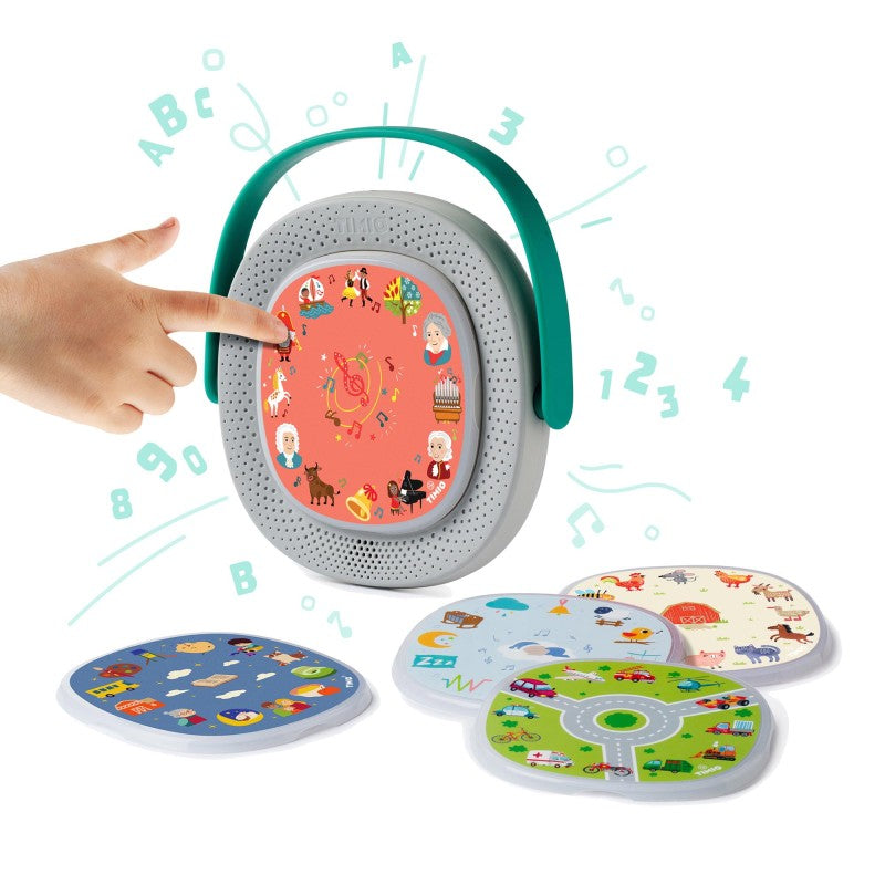 TIMIO: Leer en luister met plezier! Deze educatieve audio- en muziekspeler voor kinderen bevat 5 discs vol educatie en muziek, perfect voor thuis en onderweg. Uit te breiden met nieuwe sets. Vanaf 2 jaar. VanZus