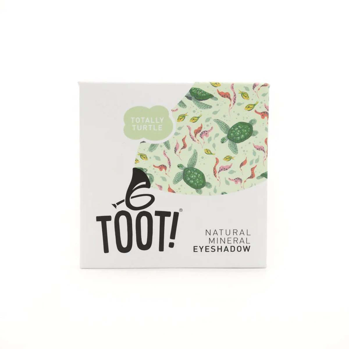 Veilig make-uppen kan met de vegan Mineral oogschaduw totally turtle van het merk Toot! Verpakt in een vrolijk en luxe doosje, met handig spiegeltje en applicator. Ook in andere kleuren te koop. Mooie kindermake-up. VanZus