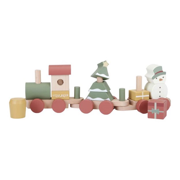 Tjoek, Tjoek, de kerst blokkentrein van Little Dutch rijdt voorbij! De trein bestaat uit een sneeuwpop, kerstboom en verschillende stapelblokken en is een perfect cadeautje voor onder de kerstboom. VanZus