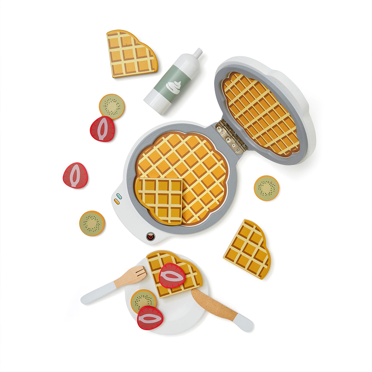 Met het Kid’s Concept wafelijzer kan jouw kindje heerlijke wafels maken! Het houten wafelijzer wordt geleverd met allemaal toppings zodat je de wafels nog lekkerder kunt maken. Vul de keukenspullen voor het speelkeukentje zo mooi aan! VanZus.