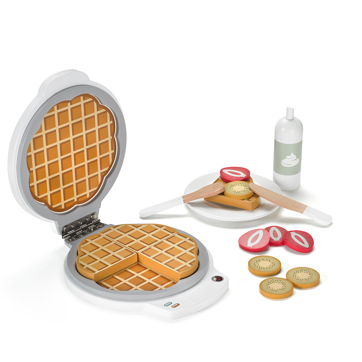 Met het Kid’s Concept wafelijzer kan jouw kindje heerlijke wafels maken! Het houten wafelijzer wordt geleverd met allemaal toppings zodat je de wafels nog lekkerder kunt maken. Vul de keukenspullen voor het speelkeukentje zo mooi aan! VanZus.
