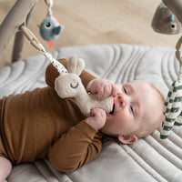 Lekker spelen doe je met het Done by Deer babygym met speelkleed Lalee sand. Ideaal voor het stimuleren van de zintuigen en motorische vaardigheden. De 4 speeltjes kunnen worden verplaatst. VanZus