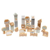 Met de houten blokkenset boerderij van Jollein is bouw- en speelplezier verzekerd! De 34 blokjes hebben diverse kleuren en vormen. Perfect voor een leuk fantasiespel. De set zit in een mooie doos met hengsel. VanZus
