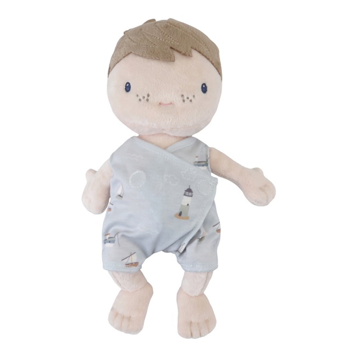 Maak kennis met de lieve babypop Jim. De pluche knuffelpop van Little Dutch in schattig tuinpakje steelt de show in de poppenwagen of in de baby- of kinderkamer. Jim is ook leuk om te geven als kraamcadeau. VanZus
