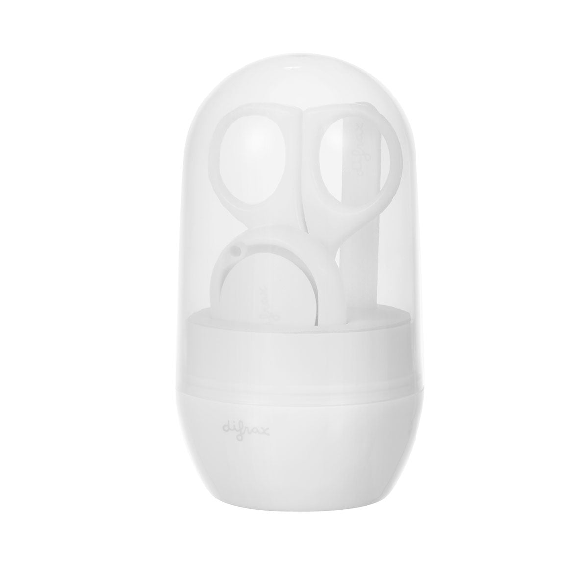 Dit is de praktische baby manicureset van Difrax, speciaal ontworpen voor het knippen en verzorgen van babynagels. De set bestaat uit een schaartje, een nagelknippertje en een zachte vijl en komt in een houder. VanZus.