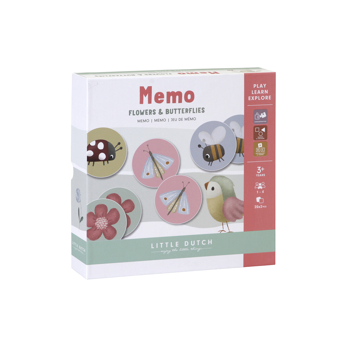 Het memory spel Flowers & Butterflies van Little Dutch is vermakelijk én educatief. Match de identieke kaartjes tot dat alle kaartjes zijn omgedraaid. De speler met de meeste kaartjes wint! VanZus