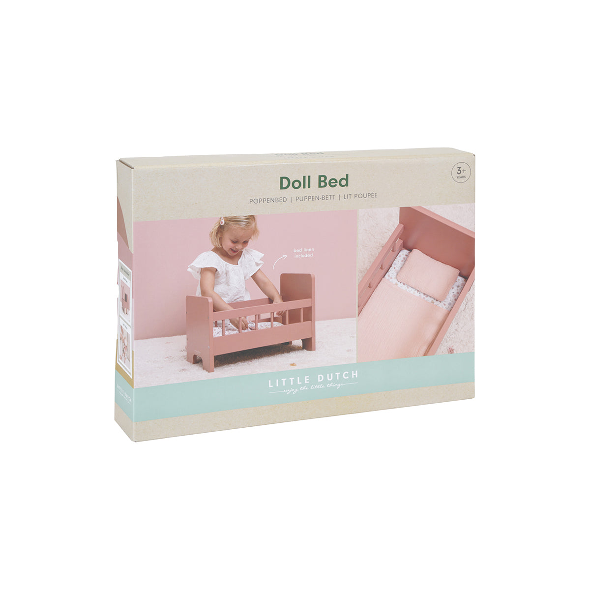 Little Dutch doll bed with pink textile