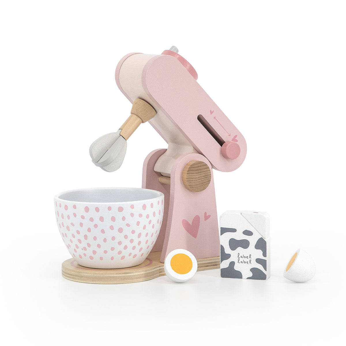 Duik de (speelgoed)keuken in met deze prachtige Label Label keukenmachine roze! Met deze houten blender kan jouw kindje de lekkerste fantasietaarten, cakes en muffins maken. De mixer is gemaakt van duurzaam FSC-hout. VanZus.