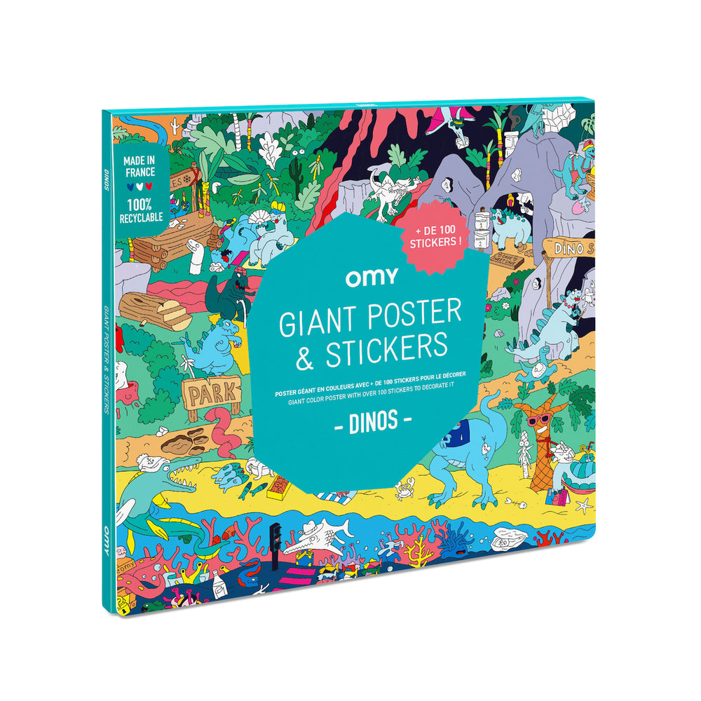 De OMY stickerposter dino is een super grote poster met maar liefst 100 stickers. Je kindje is uren zoet met het zoeken en plakken van de juiste stickers op de juiste plekken. VanZus.
