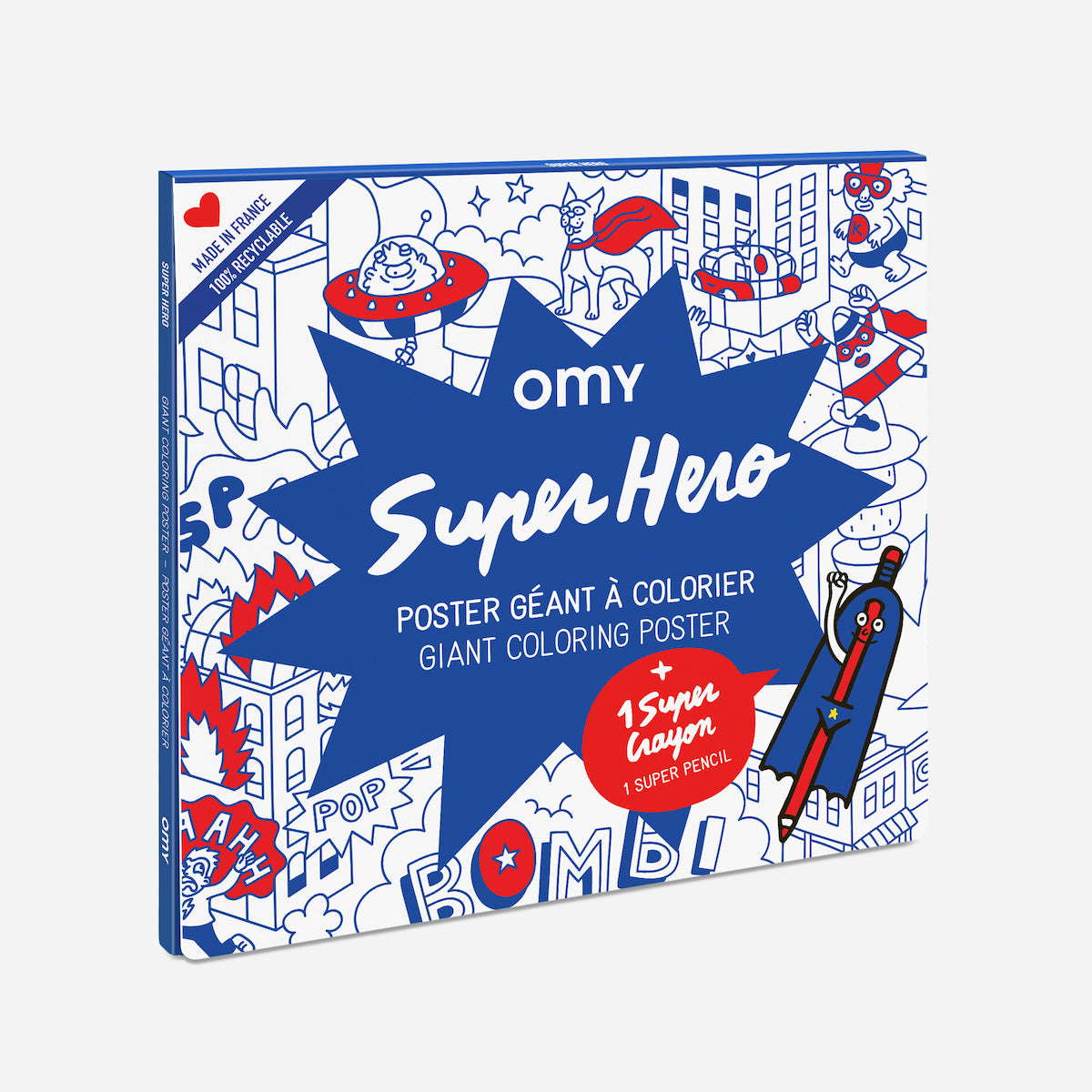 De OMY kleurposter met stickers 1 mtr Super Hero zorgt voor urenlang kleurplezier. Pak je favoriete gekleurde stiften en stap in de bijzondere wereld van superhelden en superkrachten. VanZus.