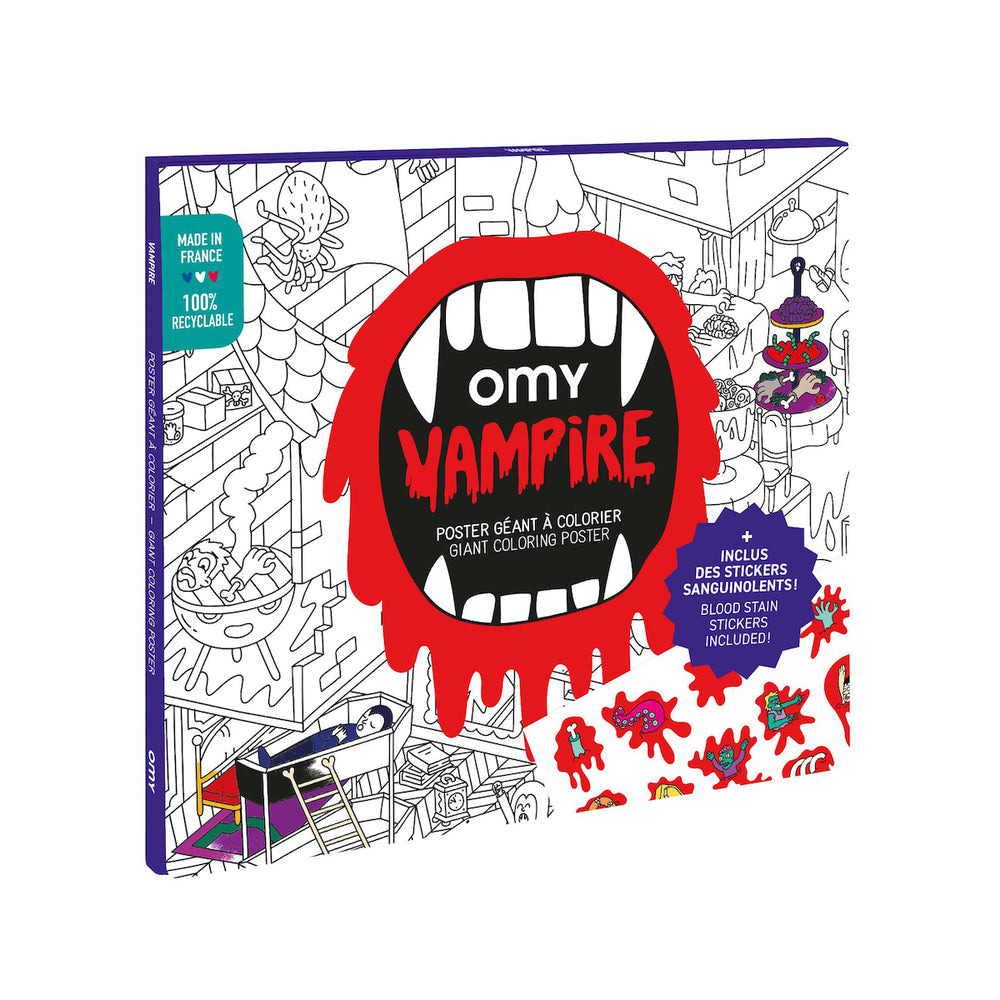 De OMY kleurposter met stickers 1 mtr Vampire zorgt voor urenlang kleurplezier. Pak je favoriete gekleurde stiften en stap in de griezelige wereld van bloederige vampieren, enge spoken en hongerige zombies. VanZus.