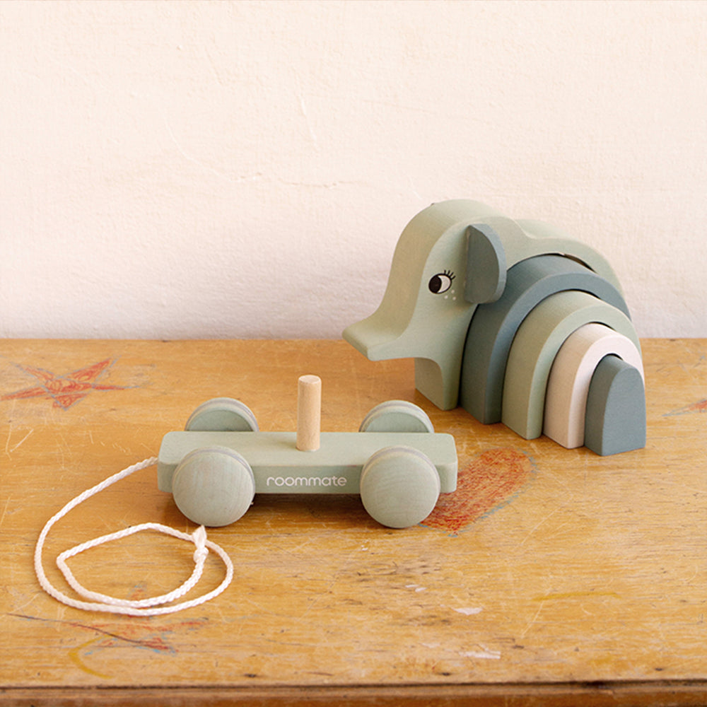 Stapelspeeltje olifant van Roommate zorgt voor veel speelplezier bij jouw kindje. Het is een stapeldier en trekdier in één. Dit speelgoed draagt bij aan de motorische ontwikkeling van jouw kindje. VanZus
