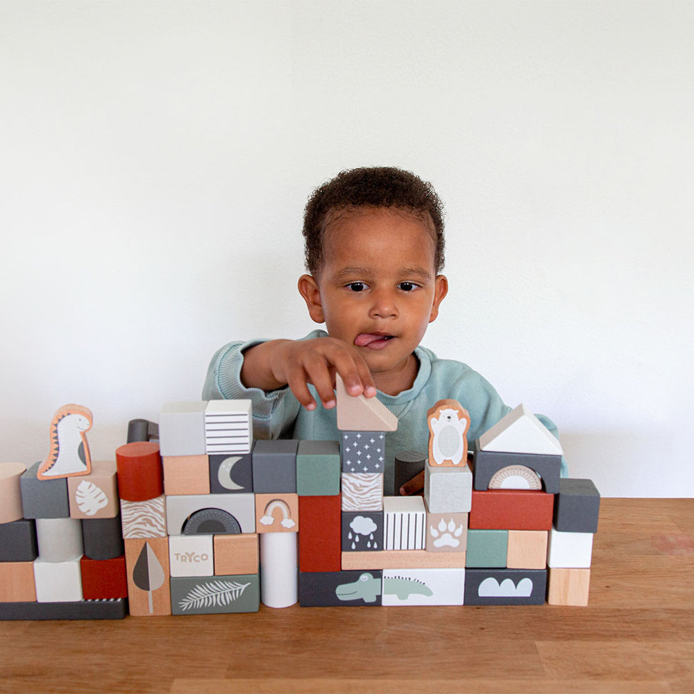 Met de Tryco houten blokken 50 stuks kan je kindje zich urenlang vermaken. In de set zitten maar liefst 50 houten blokken, waarmee jouw kindje de leukste dingen kan bouwen. VanZus.
